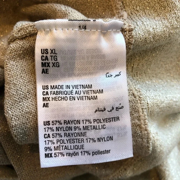 Alfani Asymmetrical Metallic Beige Womens Long Sleeve Shirt Size Extra Large - Picture 13 of 15